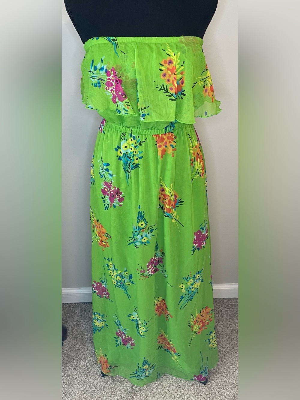 Old Navy Lime Green Strapless Floral Maxi Dress